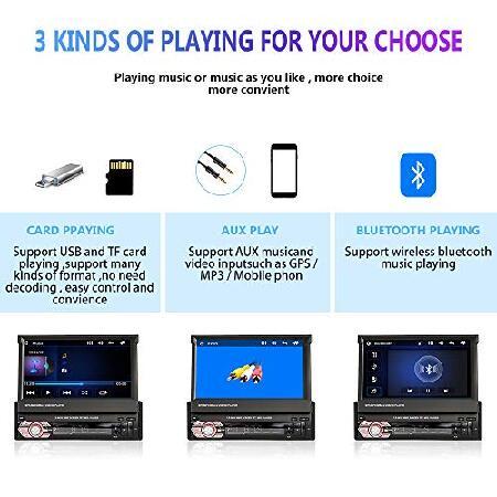 Single Din Flip Out Touch Screen Car Stereo with Bluetooth, Rimoody 1 DIN 7 Inch Car Radio with Mirror Link FM Radio AUX- in USB SD TF Card Input EQ S｜wolrd｜05