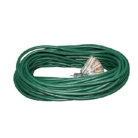 100　ft　Power　Indoor　(Green)　Lighted　Duty　Extension　Extra　SJTW　125　Prong　3-Outlet　＆　Volts　12　end　Gauge　Heavy　Durability　Cord　AMP　Outdoor　15　1875　Wat