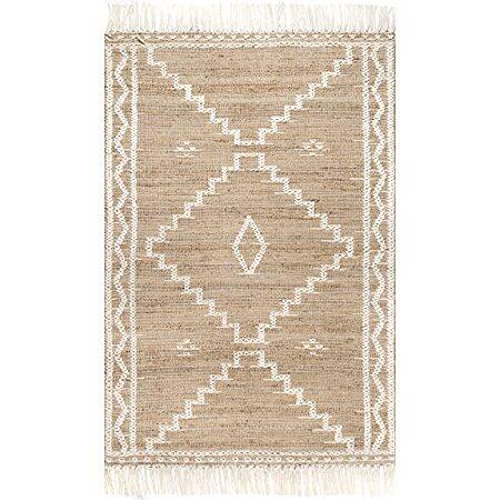 nuLOOM Viola Hand Loomed Jute and Wool Textured Tassel Area Rug, 5' x 8', Natural｜wolrd｜02