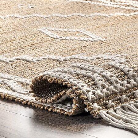 nuLOOM Viola Hand Loomed Jute and Wool Textured Tassel Area Rug, 5' x 8', Natural｜wolrd｜05