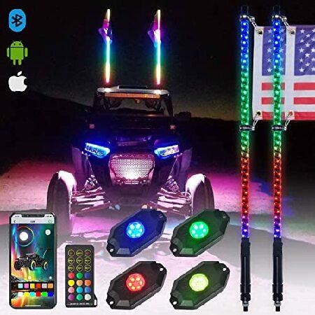 OHMU 2Pcs 4FT LED Whip Lights and 3rd-Gen Rock Lights Package with