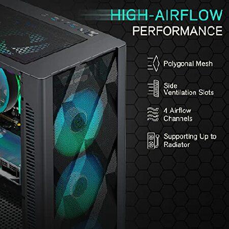 MUSETEX ATX PCケース ミッドタワー 120mm ARGBファン6個付き 多