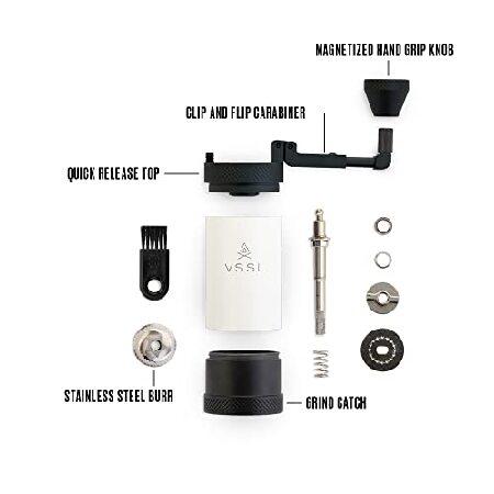 VSSL JAVA手動ハンドコーヒーグラインダー。50段階の調節可能なグラインド設定。エアロプレス、フレンチプレス、ドリップコーヒー