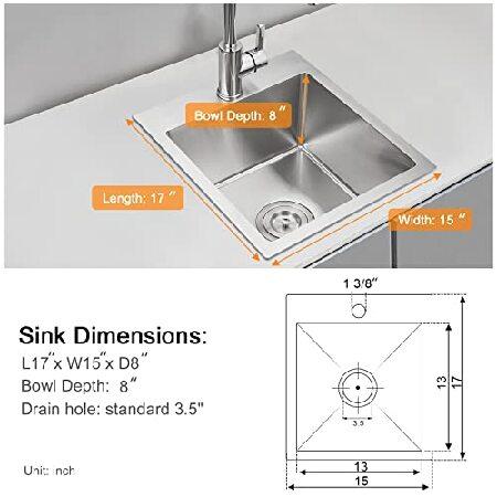 Bar　Sink,　ROVATE　Top　Bar　Bowl　or　Overmount　in　Sink,　Sink　15　Single　Mount　Strainer　T-304　x　with　Prep　inch　Steel　17　Handmade　Kitchen　Drop　Stainless