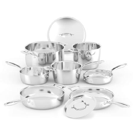 Nuwave Pro-Smart 9pc Stainless Steel Cookware Set, Heavy-Duty Tri-Ply 3.1mm  Thickness, 18/10SS, Space Saving Nestable Design, Stay-Cool Handles