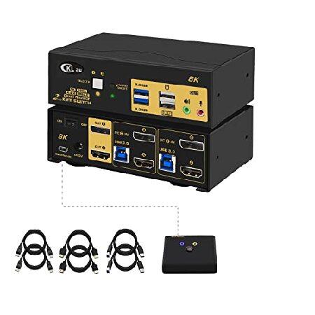 2 Port KVM Switch Dual Monitor USB 3.0 Displayport 1.4 + HDMI 2.1