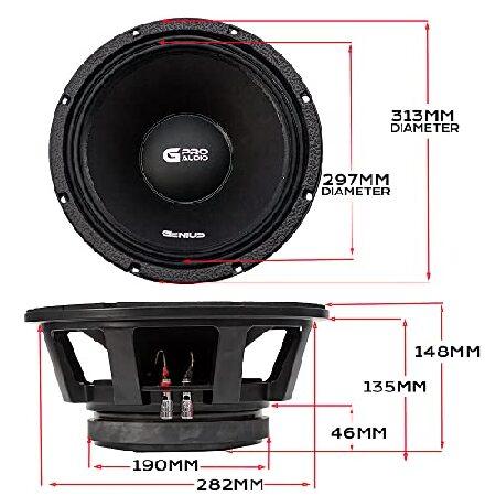 Genius Audio GPRO-MX5112 12 Midrange Speakers, 1200 Watts Max - 600 Watts RMS, Pro Audio, Aluminum Basket Car Audio Speaker, Ferrite Magnet, 4 Ohm, Re｜wolrd｜04