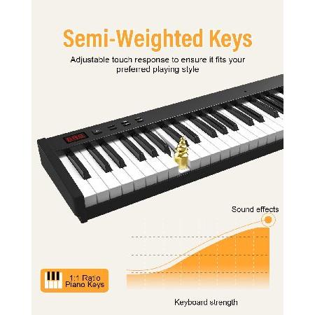 【 大感謝セール】 KONIX Piano Keyboard 88 Keys， Beginner Semi-weighted Keyboard Piano， Portable Electronic Piano Keyboard with Double X Stand， Sustain Pedal， Power Supp