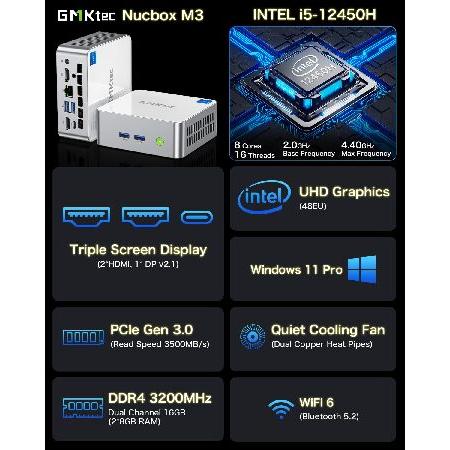 ミニPC GMKtec Intel Core i5-12450H 16GB+512GB Amazon.co.jp: GMKtec ミニPC Intel Core i5-12450H