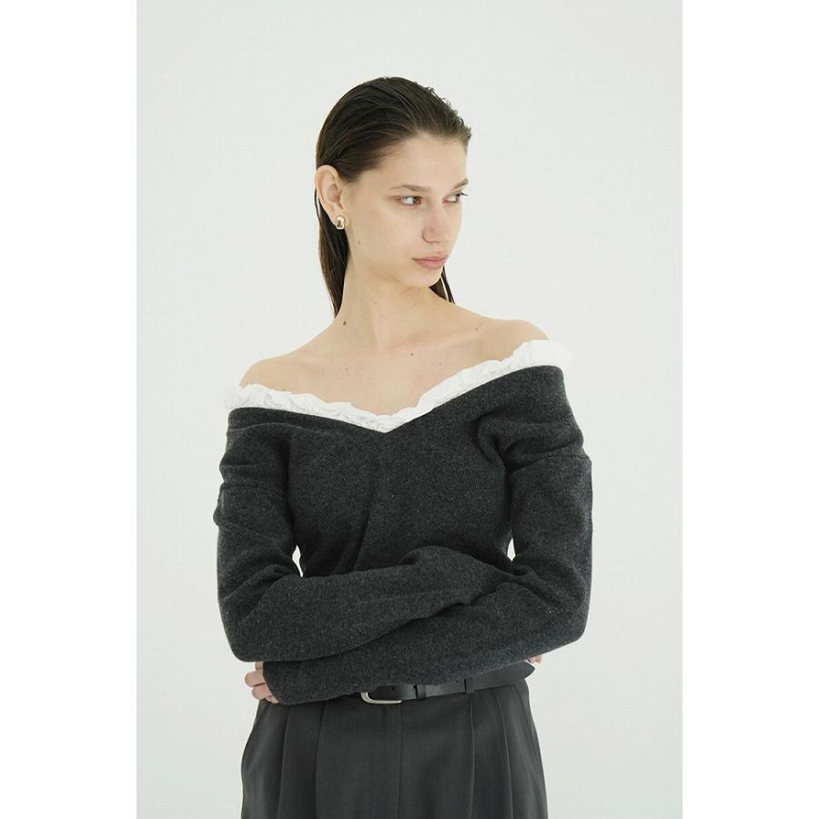 CLANE（クラネ） 2WAY FRILL V NECK KNIT TOPS 2ウェイフリルVネック