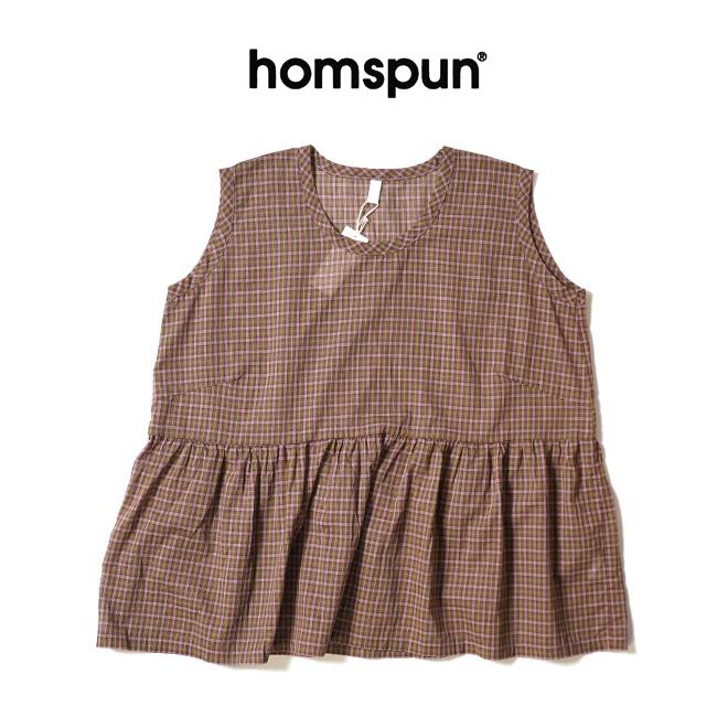 homspun（ホームスパン） ローンチェックノースリーブブラウス 5741