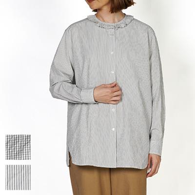 美品 定価2.7万◎ homspun ホームスパン ブラウスリボン付き 日本製 homspun（ホームスパン） ハイカウントクロスフリルブラウス 5748