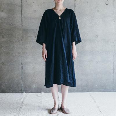 Fog Linen Work フォグリネンワーク Laina Dress Navy ライナ ワンピース ネイビー Lwa254 104 Lwa254 104 Womanremix 通販 Yahoo ショッピング