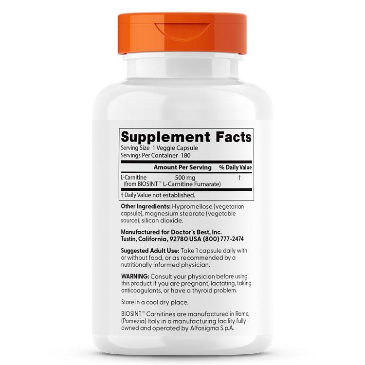L-カルニチンフマル酸塩 500mg 180粒 Doctor's BEST ドクターズベスト サプリメント ベジカプセル L-Carnitine Fumarate_2
