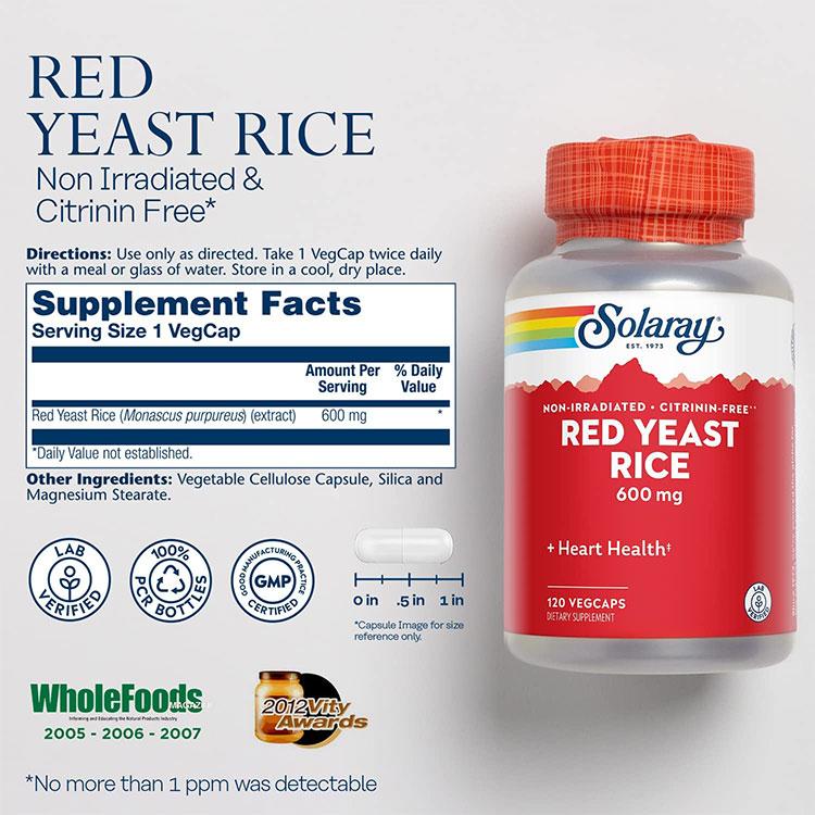 ソラレー レッドイーストライス 600mg 120粒 ベジカプセル Solaray Red Yeast Rice サプリメント 紅麹米 モナコリンK アミノ酸 ビタミン ミネラル｜womensfitness｜03