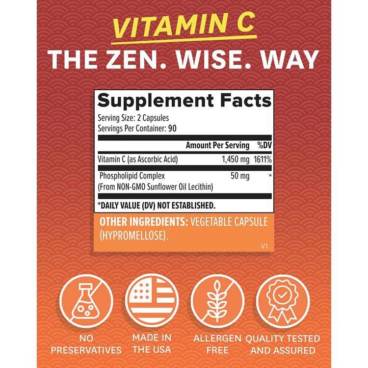 ゼンワイズ リポソーム ビタミンC 1500mg 180粒 ベジカプセル ZEN WISE Liposomal Vitamin C サプリメント ビタミン アスコルビン酸 ビタミンサプリ｜womensfitness｜03