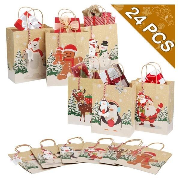 クリスマスギフトバッグセット タグ付き 24個セット 6種類のデザイン