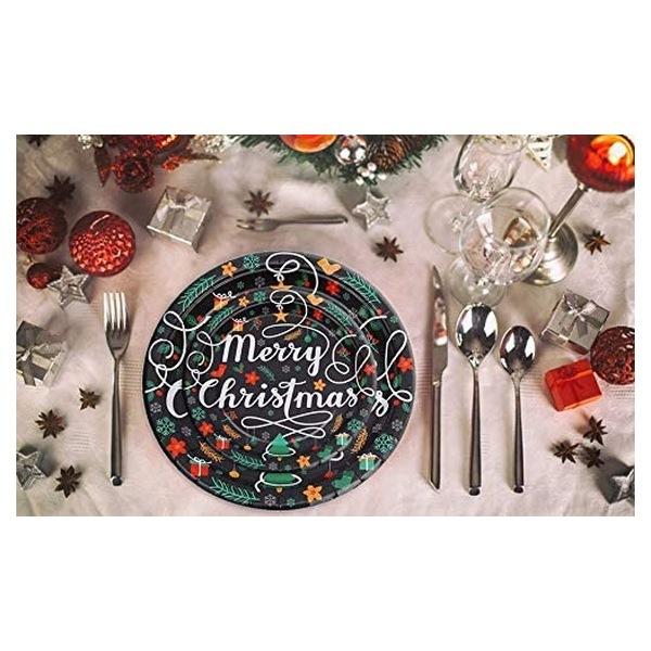 クリスマス使い捨て食器セット 10人分 86個セット 緑 紙皿 ナプキン