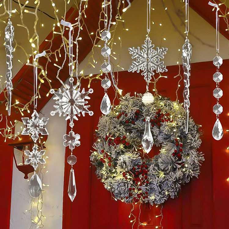 クリスマス アクリル ドロップ オーナメント 18個セット 5種のデザイン Crystal Christmas Ornaments for Christmas Tree 飾り デコ スノーフレーク｜womensfitness｜07