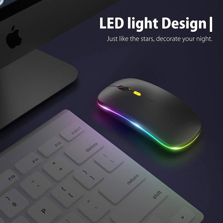 ワイヤレスマウス LEDライト OKIMO LED Wireless Mouse Slim Silent Black 静音マウス 薄型マウス 右利き 左利き 7色に光る 呼吸ライト スリム 軽量｜womensfitness｜04