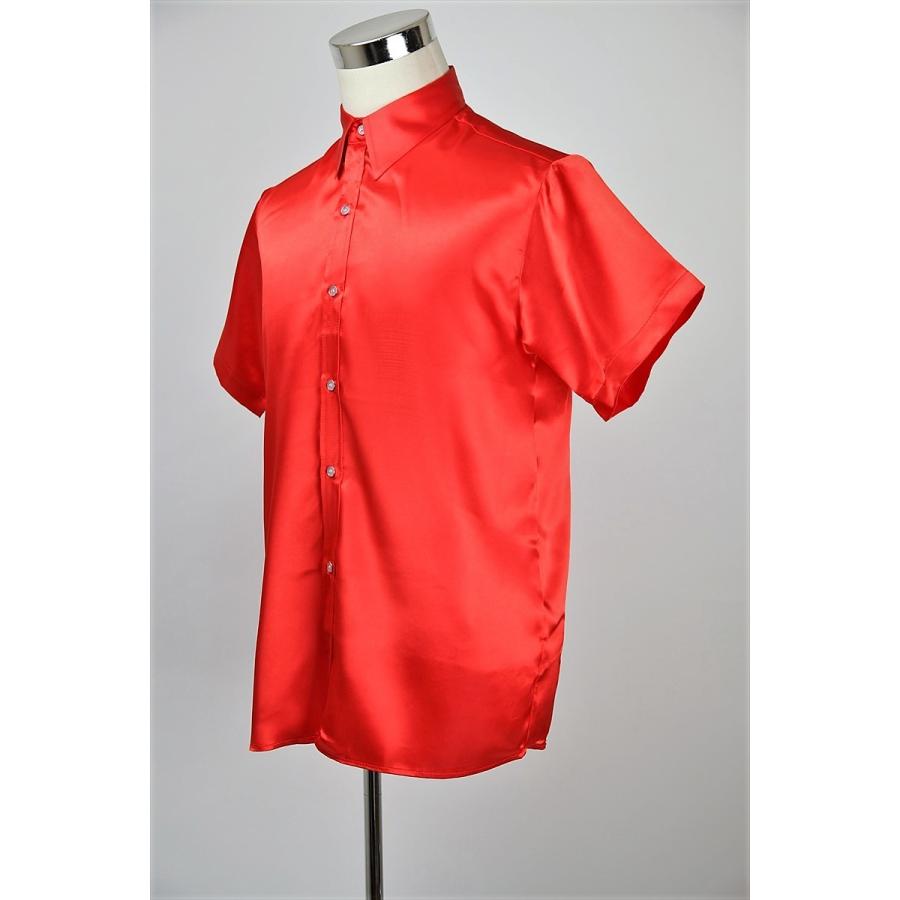 サテンシャツ 半袖 4色 XXS〜3Lサイズ ワイシャツ ドレスシャツ