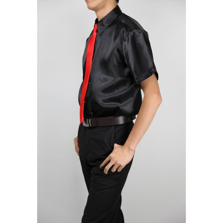 Supreme サテンシャツ ブラック 半袖シャツ Lサイズ サテンシャツ 半袖 4色 XXS〜3Lサイズ ワイシャツ ドレスシャツ