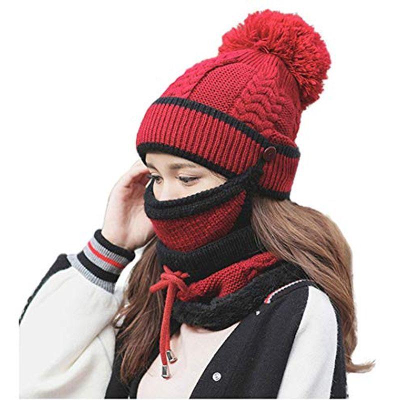 21 ニット帽 レディース 3点セット スヌードとマスク付き 秋冬 人気 防寒 かわいい 無地 大きな割引 ポンポン アウトドア 裏起毛 大きめ