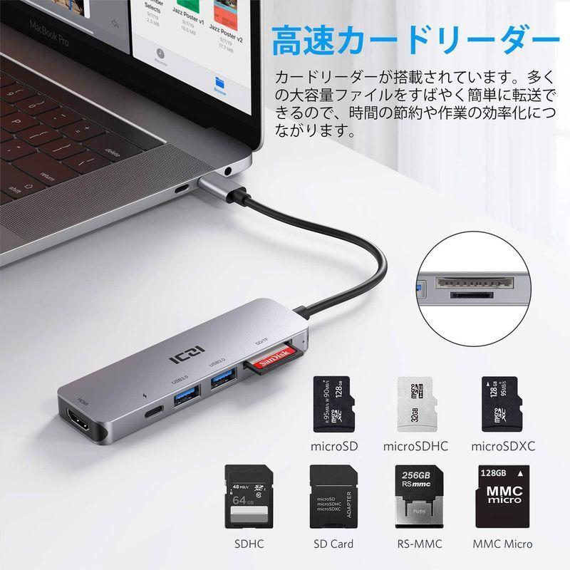 ICZI Mini USB C ハブ Aluminum 6-in-1 4K HDMI PD電力供給 100W USB 3.0 5Gbps S｜wonderboxtamaruka｜05