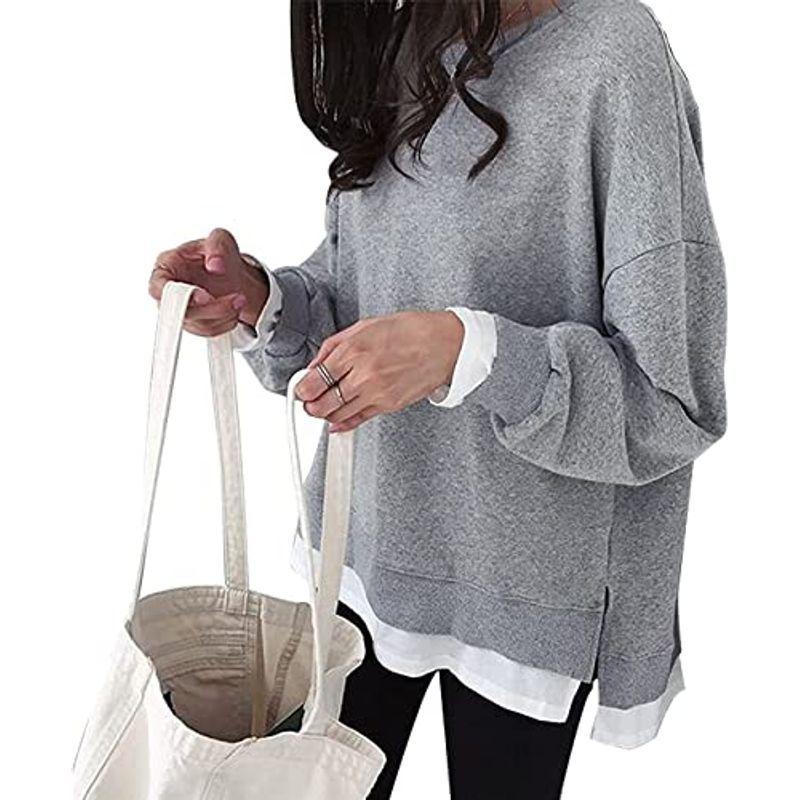 ニブンノイチスタイル トレーナー チュニック プルオーバー Seal限定商品 長袖 重ね着 グレー レディース M 風 無地