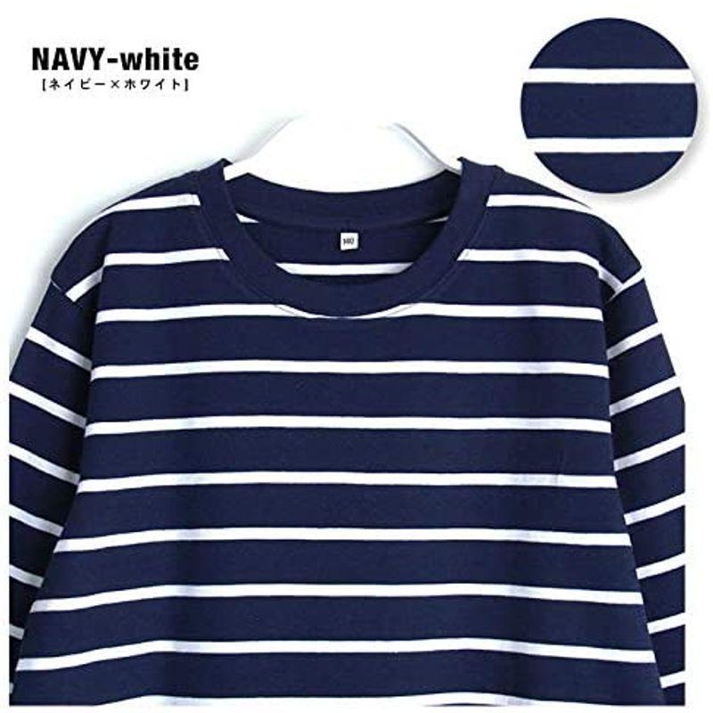 ノーブランド品 綿100 長袖 メンズ パジャマ 春 夏 Tシャツ素材 ルームウェア ボーダー Llサイズ ネイビー ホワイト 品多く