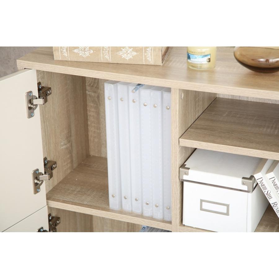 キャビネット リビング収納 3枚扉 プッシュ式扉 幅74 高さ81 フラット