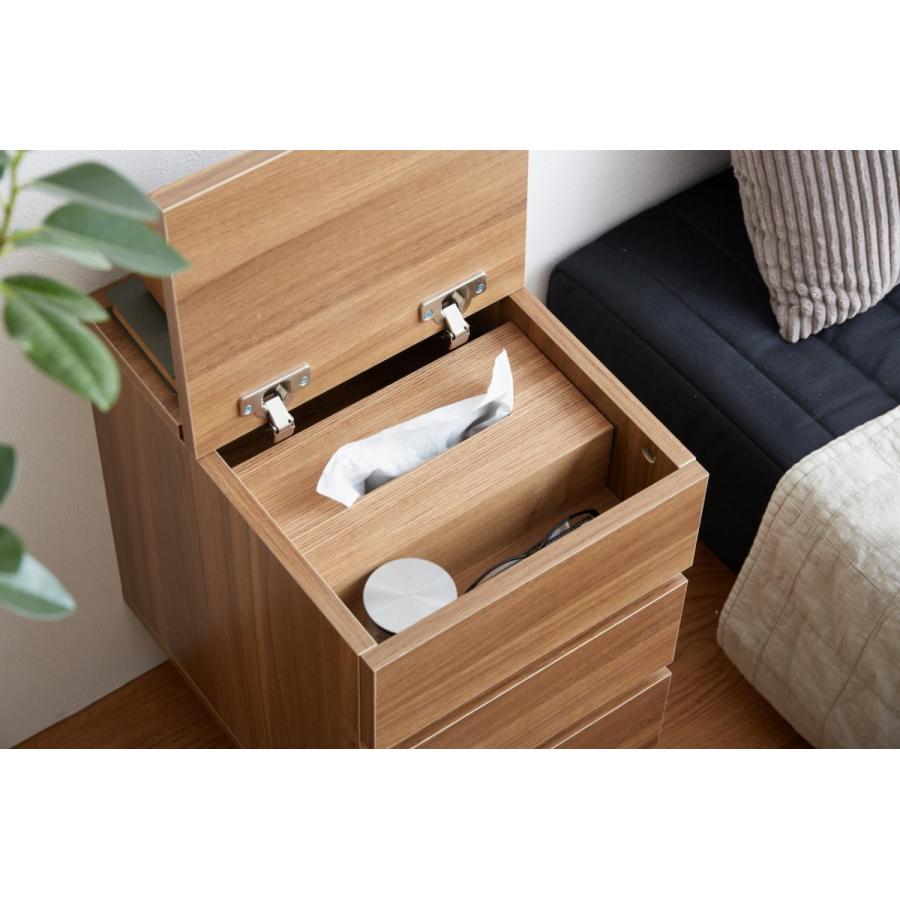 サイドチェスト 机 テーブル 幅30 引出し2杯 天板開閉式 オープン扉