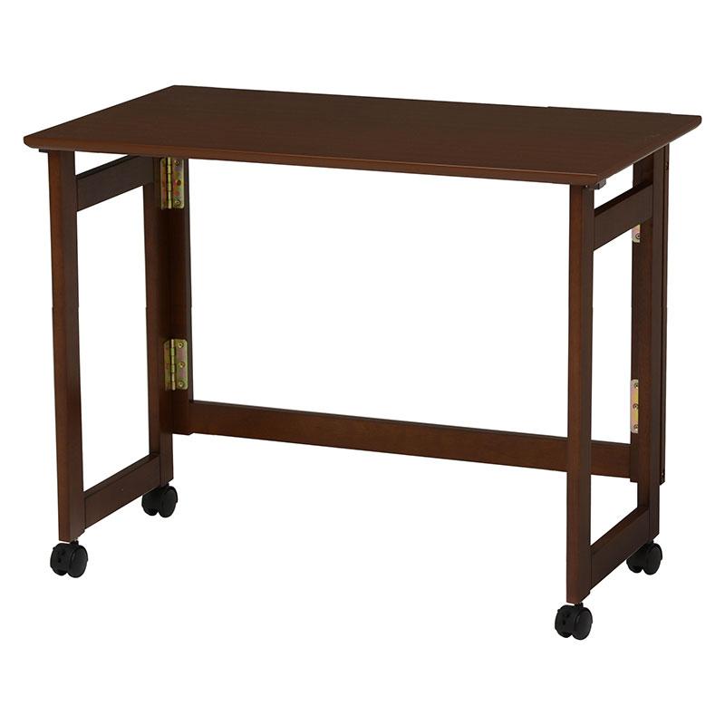 テーブル 折りたたみテーブル キャスター付 幅80×高さ65 ダーク