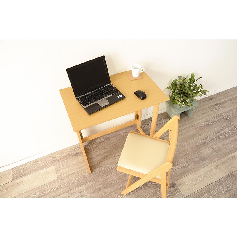 デスク チェア 2点セット ナチュラル 折りたたみ アジャスター付 机