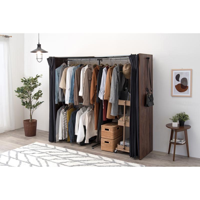 ハンガーラック 伸縮クローゼット ウォルナット 上下2段 耐荷重45kg