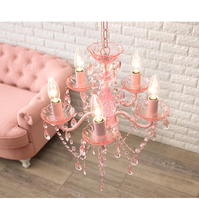 シャンデリア 5灯 ピンク 天井照明 シーリング ライト 玄関照明 照明