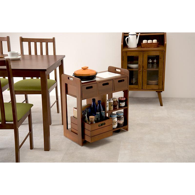 ワゴン キッチンワゴン ナチュラル キッチン収納 天板タイル 耐熱