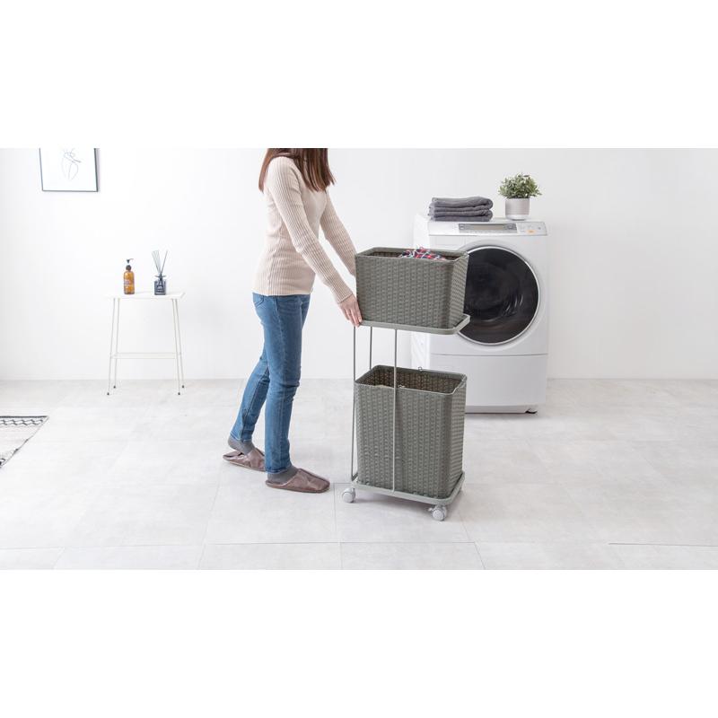 ラック ランドリーワゴン ダークブラウン 幅30 バスケット2個 23L＆35L 防水 取っ手付き キャスター付き ワゴン 洗濯かご すきま収納 リビング収納 おもちゃ収納_16