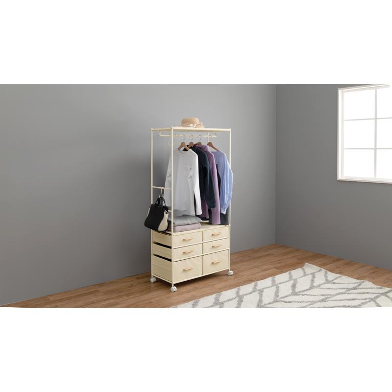 ハンガーラック チェスト ハンガーブラウン 幅75 引出し6杯 キャスター