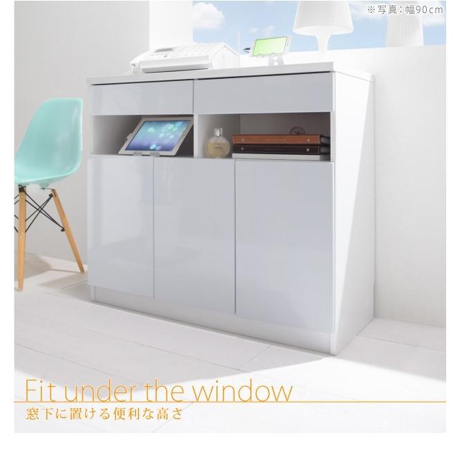 キャビネット テレビ台 プリンター台 FAX台 電話台 幅90cm チェスト リビング収納 配線収納 ルーター収納 コンセントタップ収納 コード穴 鏡面仕上げ_7