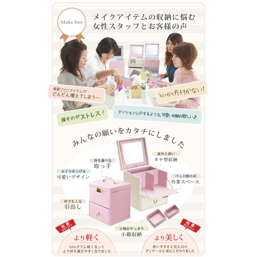 コスメボックス メイクボックス 鏡付き ミラー付き バニティ