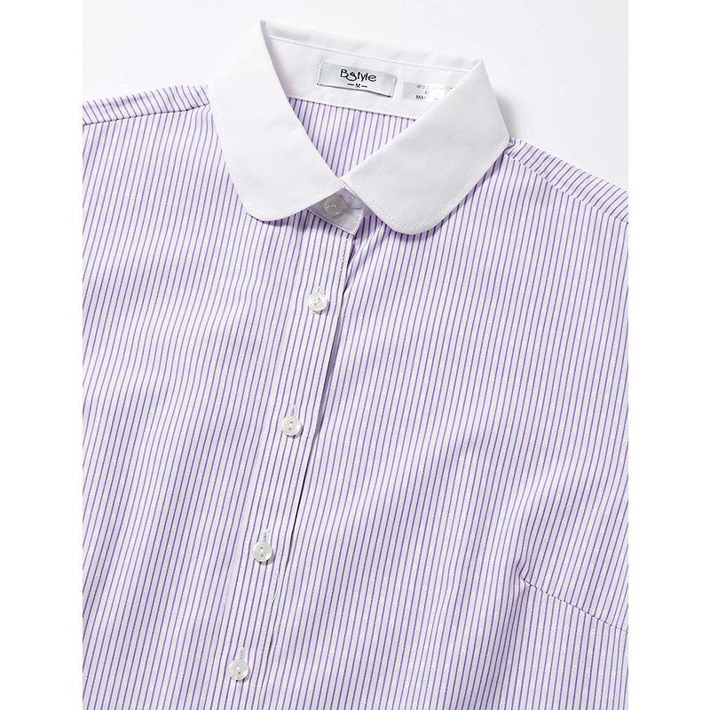 アトリエサンロクゴ レディースシャツ 丸襟ワイシャツ ブラウス Lr 26 長袖 パープルストライプ M 日本サイズm相当 史上一番安い