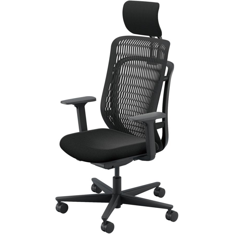 内田洋行 AJCHAIR2(エージェーチェア2) AJ2A-531BK-A PU ブラックメッシュ ヘッドレスト付 アジャスタブル肘 ウレタンキャスター_1