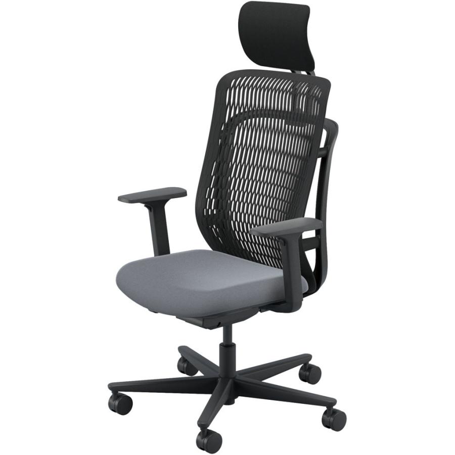 内田洋行 AJCHAIR2(エージェーチェア2) AJ2A-531BK-A PU ブラックメッシュ ヘッドレスト付 アジャスタブル肘 ウレタンキャスター_2