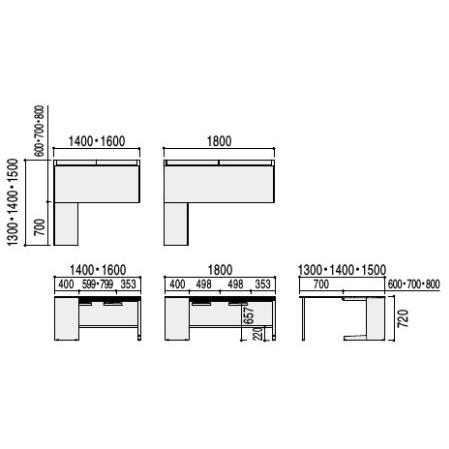 内田洋行 SCAENA(スカエナ) Kタイプ L型平 SKL187H L型平デスク 引出し