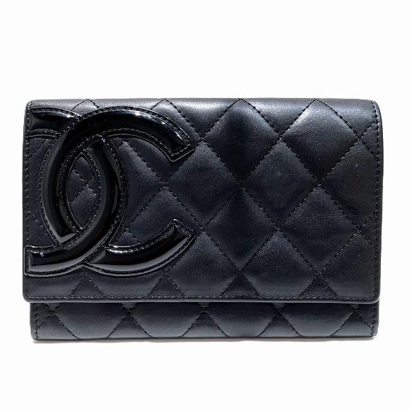 シャネル CHANEL カンボン A26722 マトラッセ ココマーク ラムスキン 10番台 2つ折り財布 レディース 中古