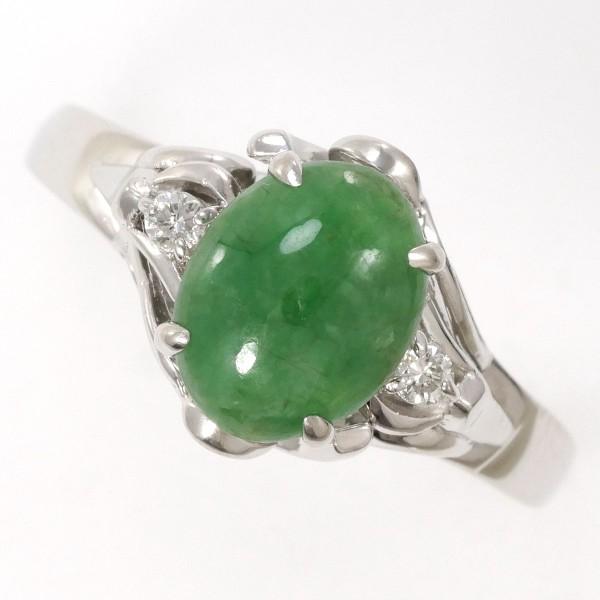 リング PT900 プラチナ 指輪 15号 ヒスイ 1.35 ダイヤ 総重量約4.7g  