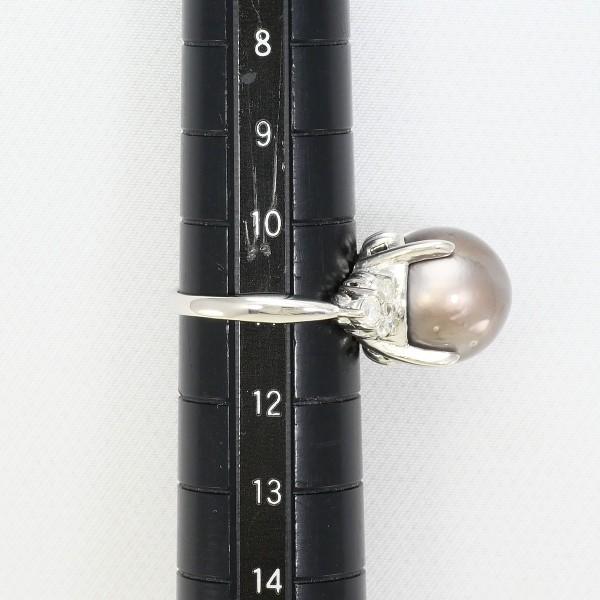 リング PT900 プラチナ 指輪 11号 黒蝶真珠 約12mm ダイヤ 0.3 カード