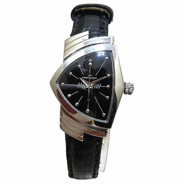 HAMILTON 仕上げ済 H242112 ベンチュラ クォーツ メンズ ハミルトン ベンチュラ H242112 クォーツ ブラック文字盤 時計 腕時計