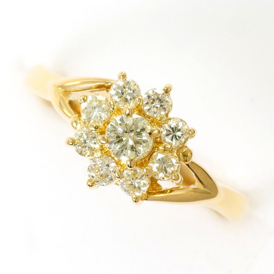 K18YG ロゼット ダイヤモンド サイドストーン リング 0.3ct｜婚約指輪 